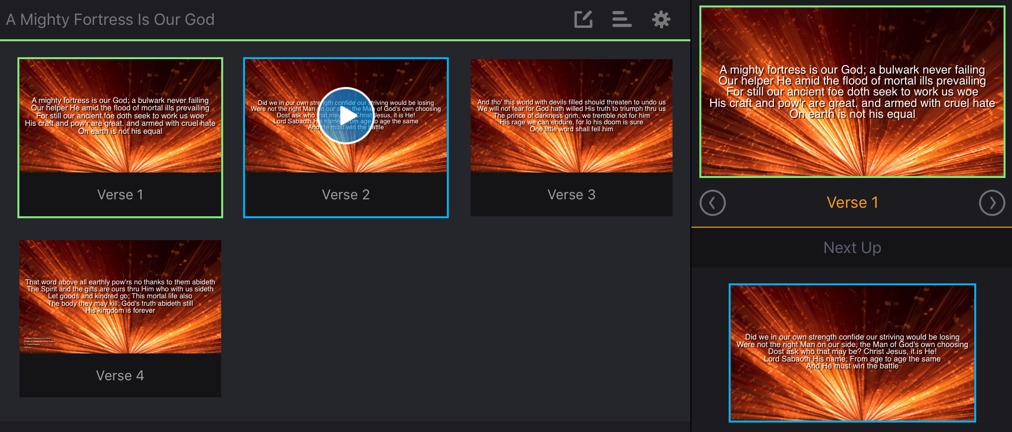 The plan after saving, with every slide of the song now showing the new video background