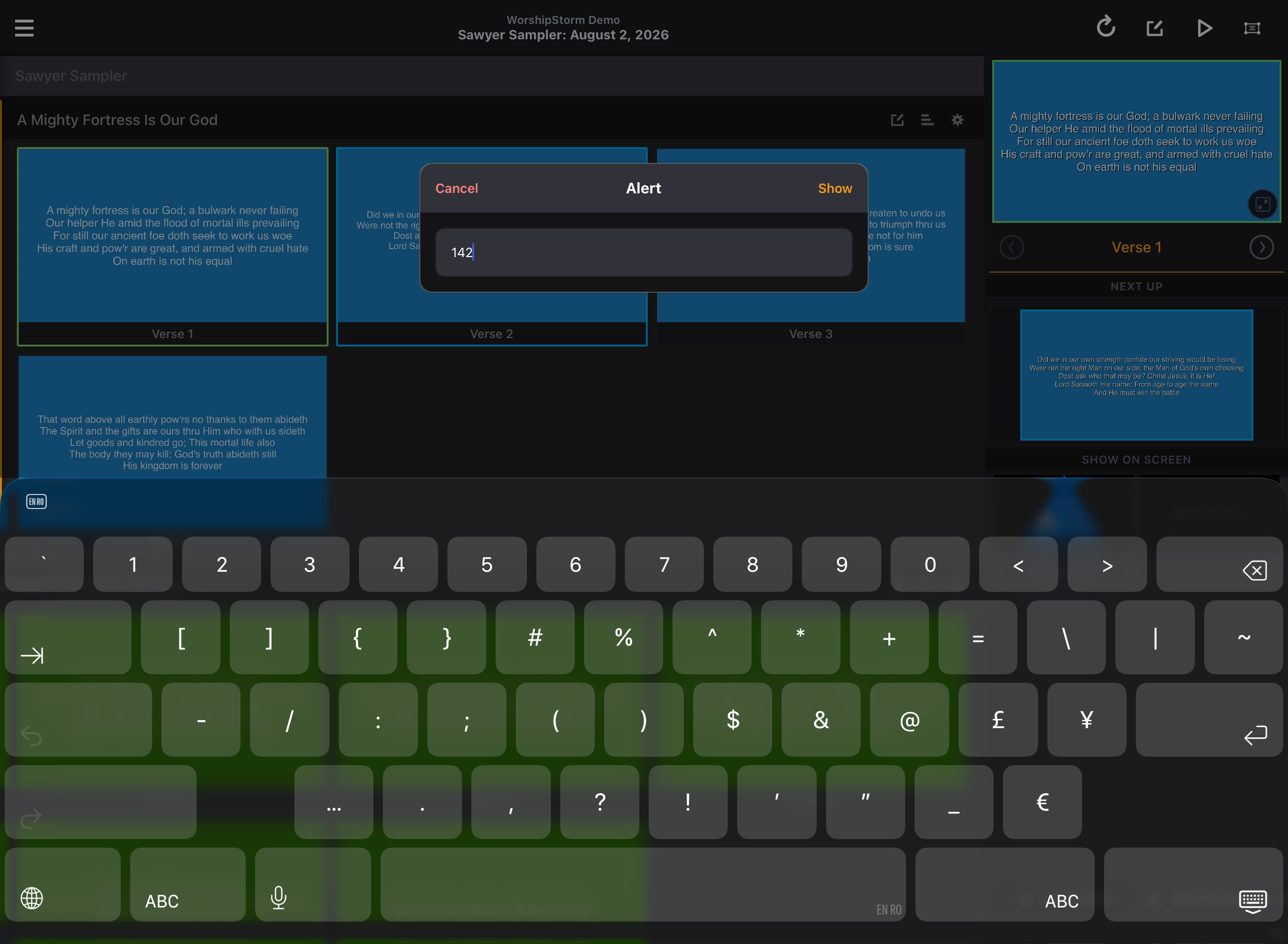 The alert editor with a number typed in and the Show button enabled