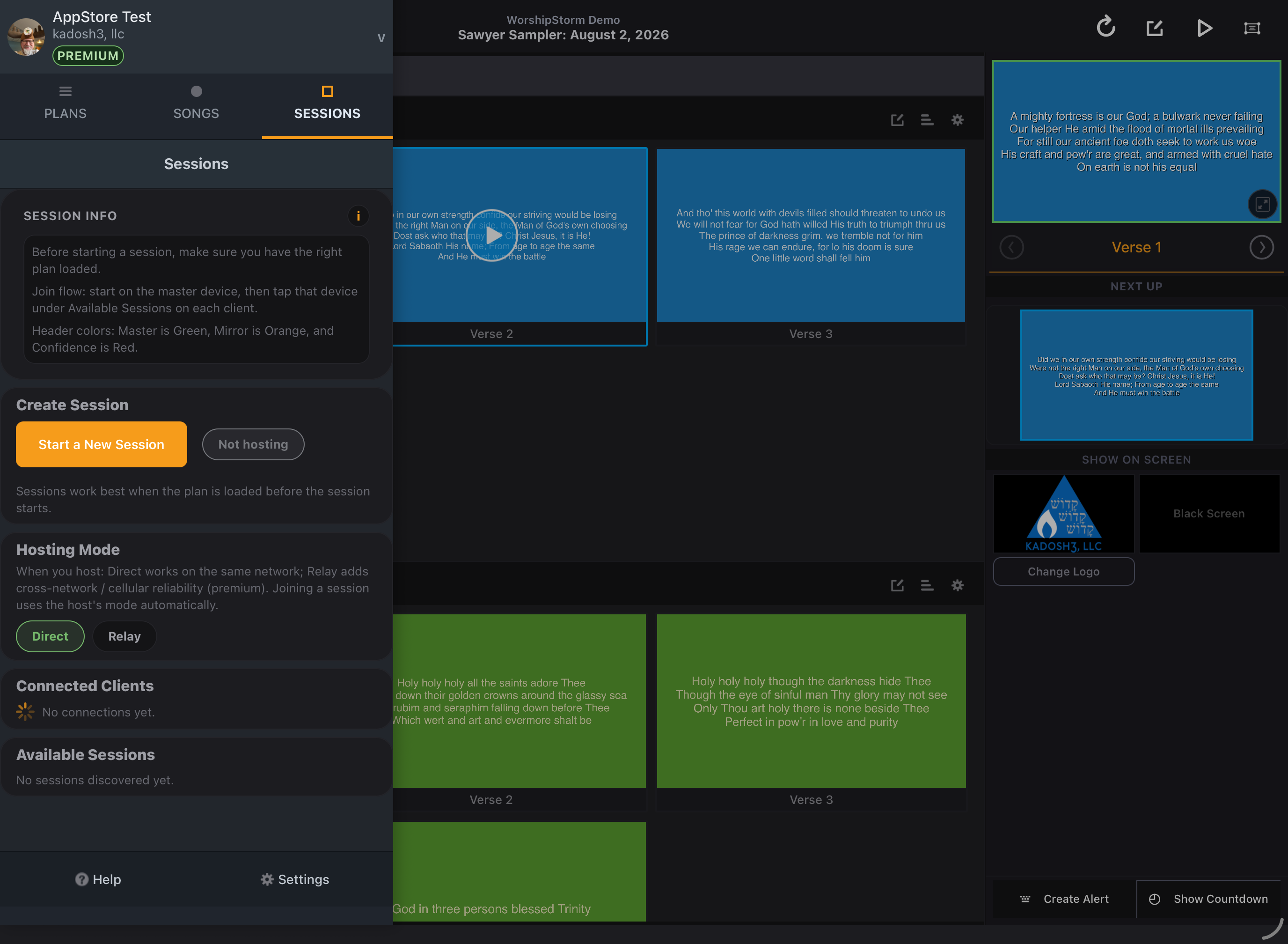 The expanded Session Info panel, advising you to load the plan before starting, describing the join flow, and listing the header colours: Master is green, Mirror is orange, Confidence is red