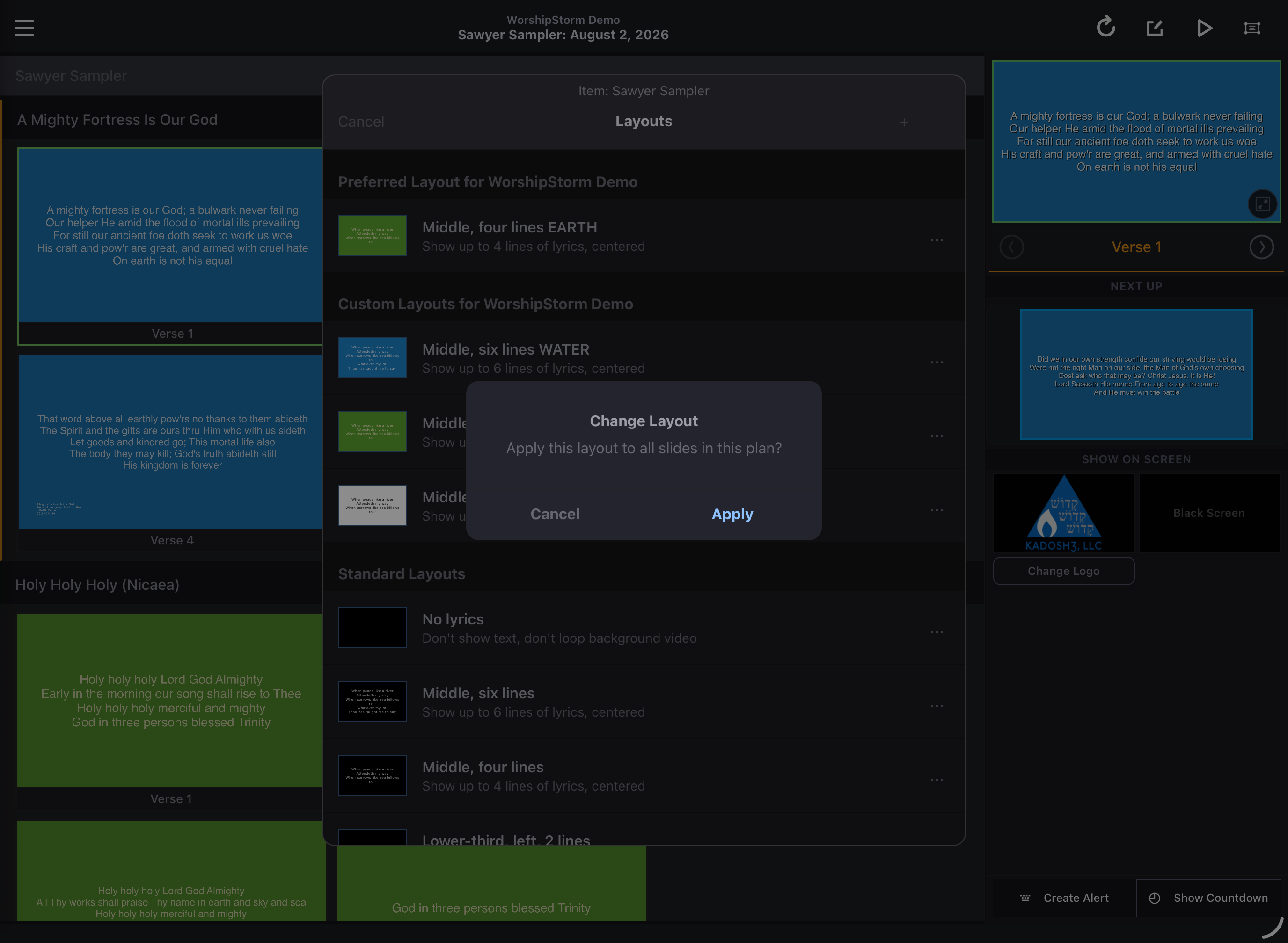 The confirmation dialog for applying a layout to every item in the plan
