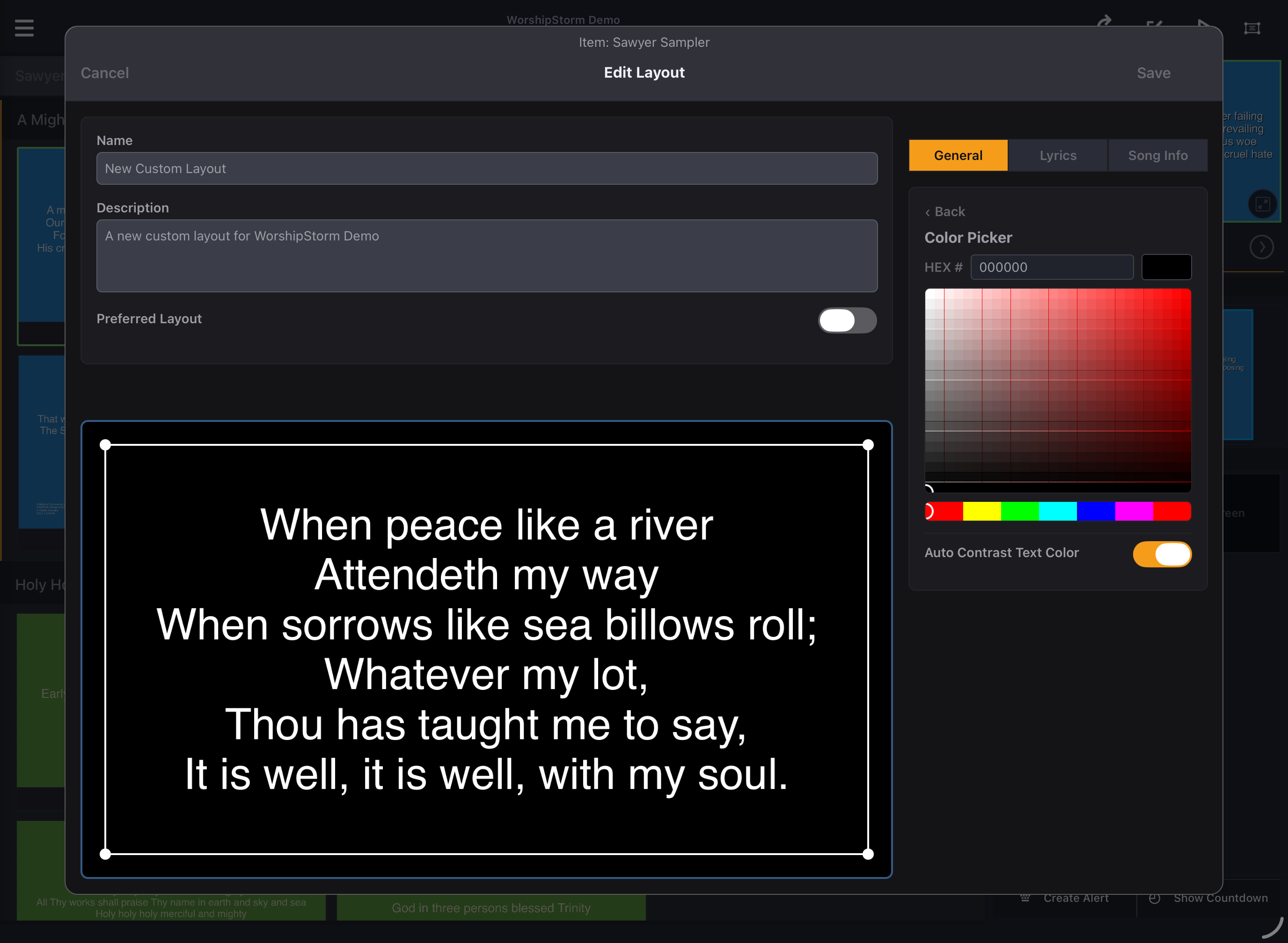 The Color Picker on the General tab of the Layout Editor