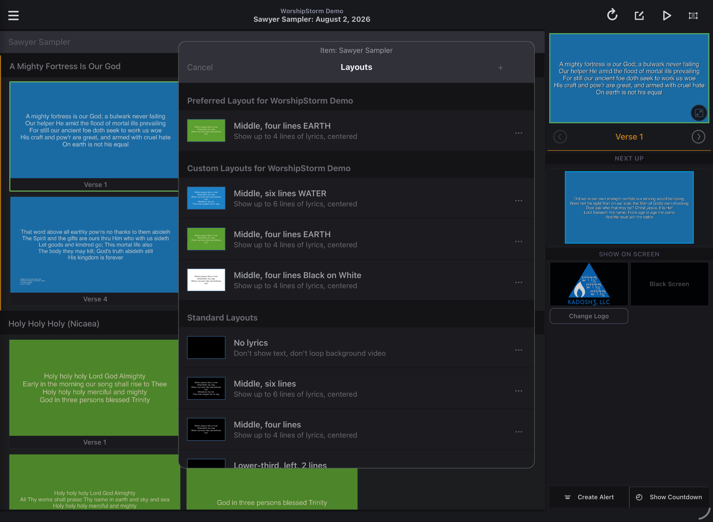 The layout picker with the + button in the header for a new custom layout