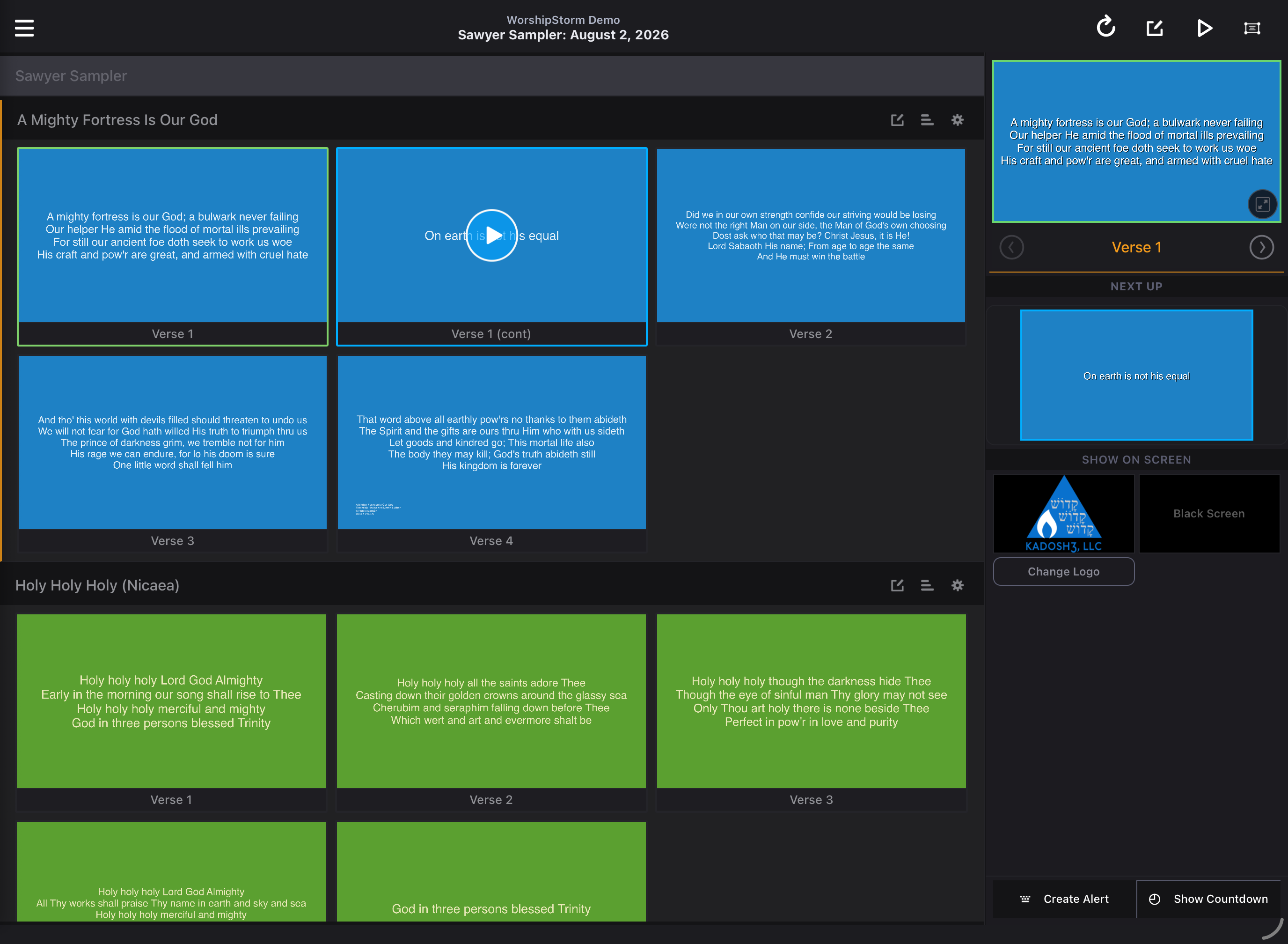The plan after saving, with Verse 1 split into two slides