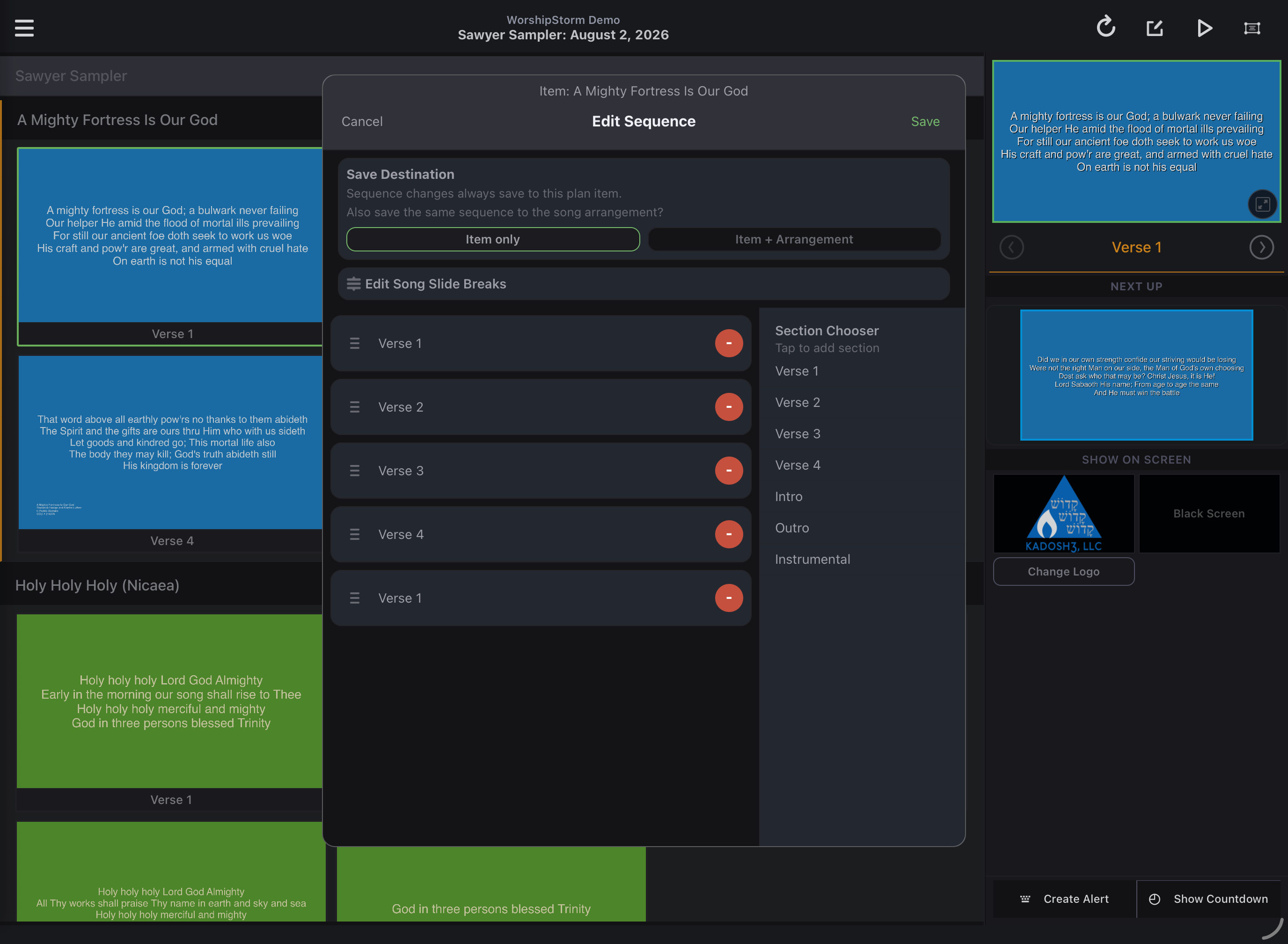 The Save Destination section of the sequence editor