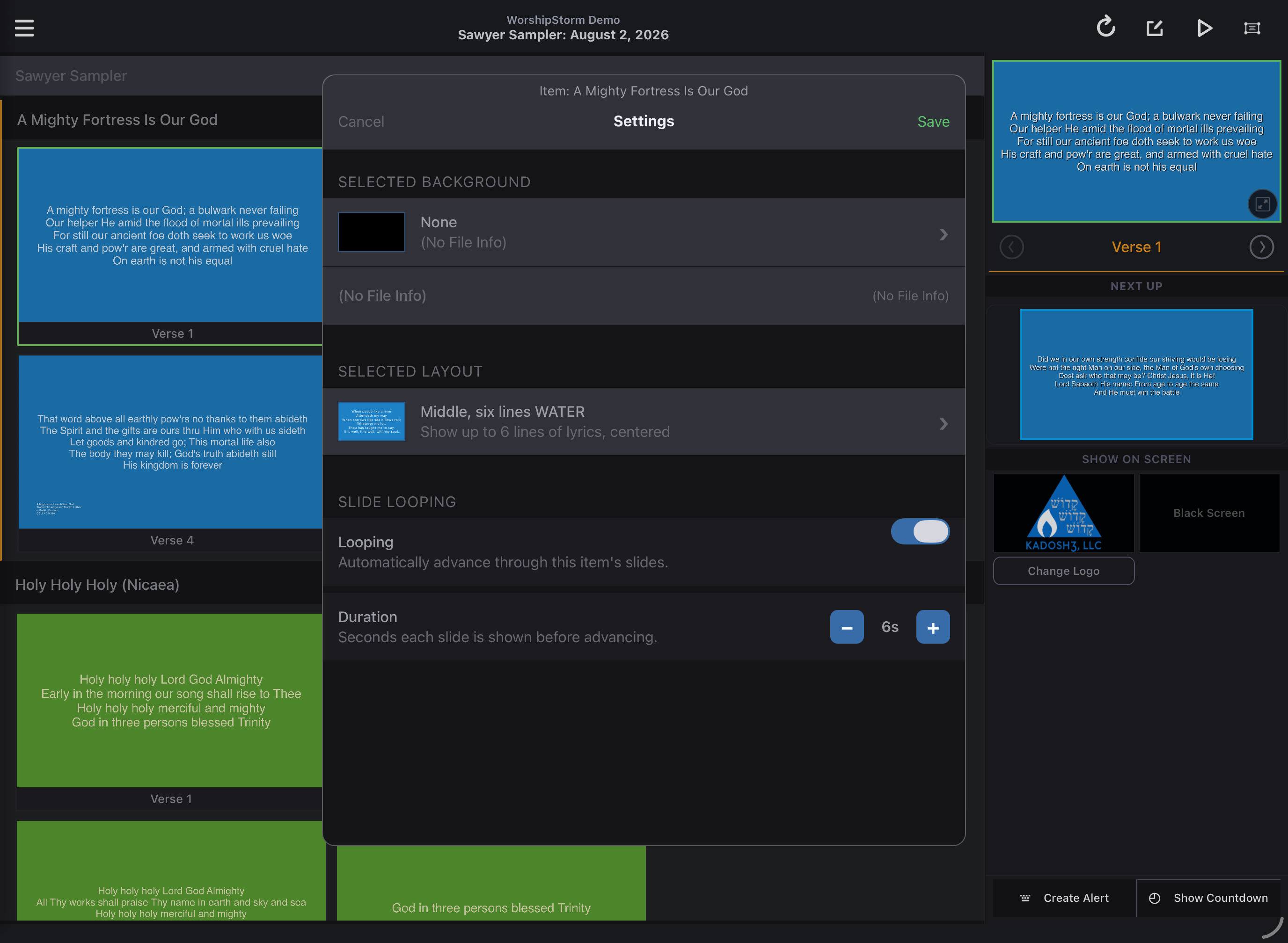 The loop Duration stepper in Item Settings