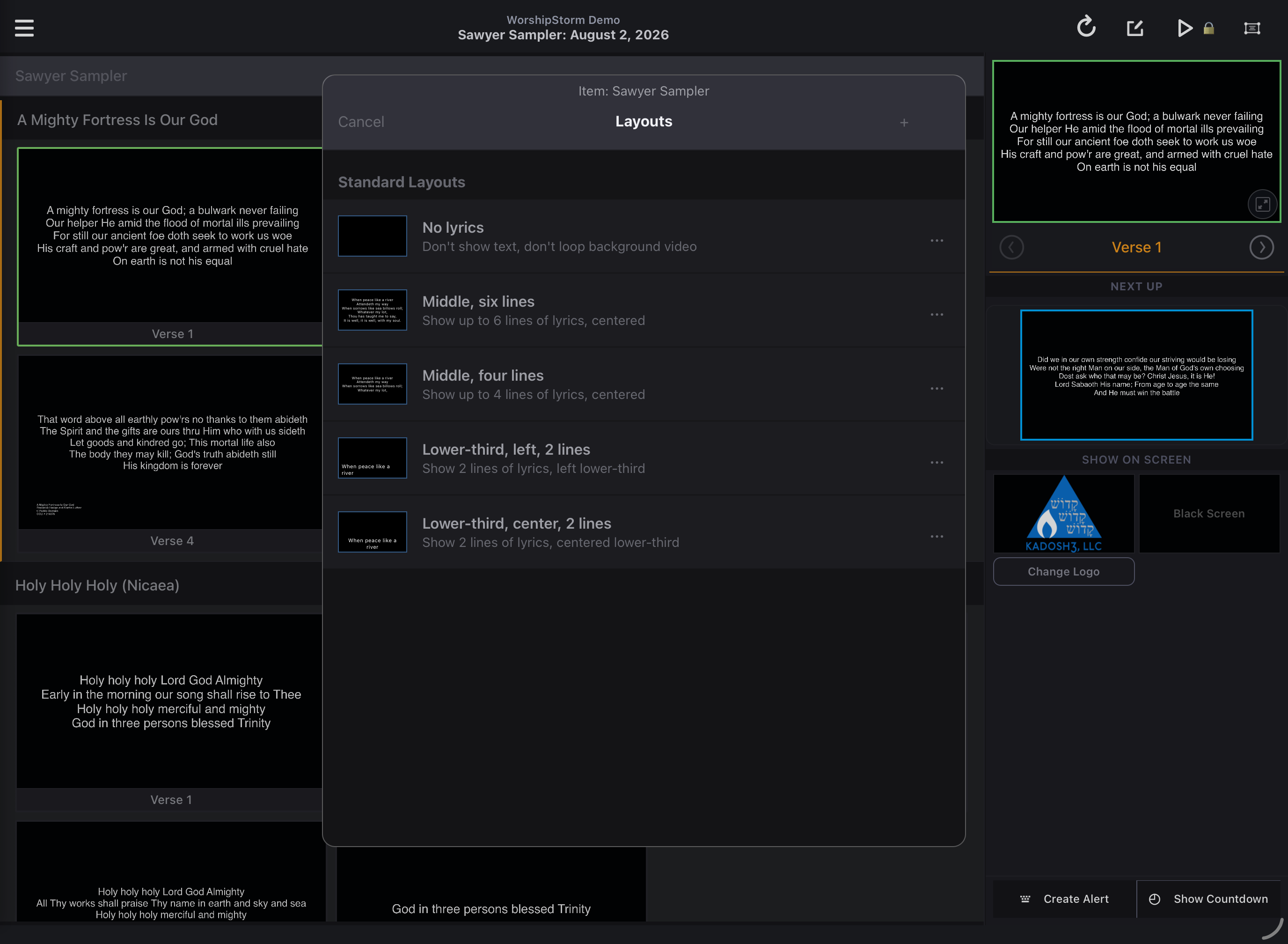 The layout picker on the free tier, showing standard layouts only