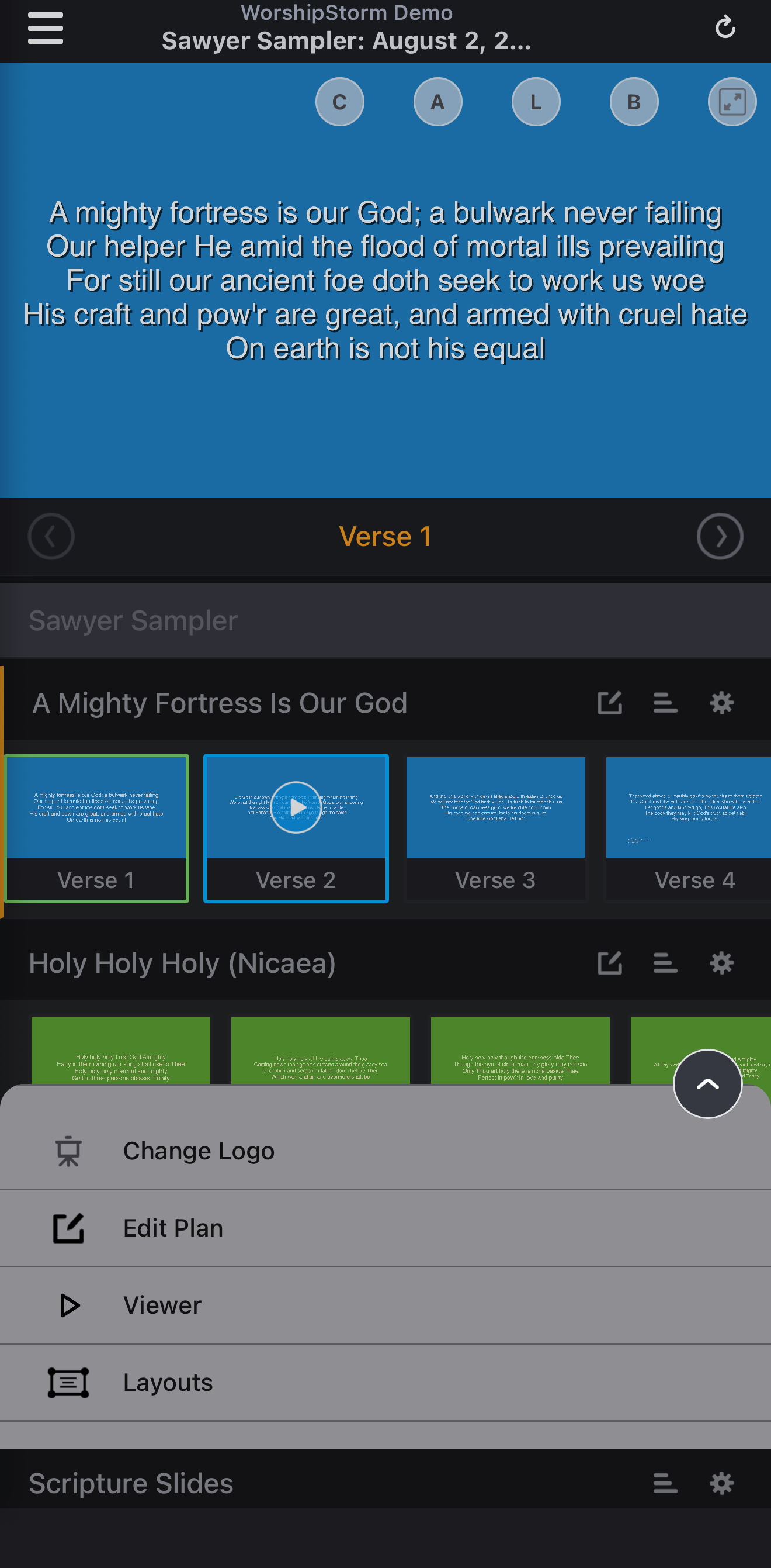 The phone layout options menu, open, with Layouts listed