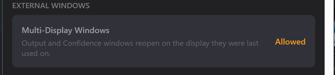 The Multi-Display Windows row reading Allowed once the permission has been granted